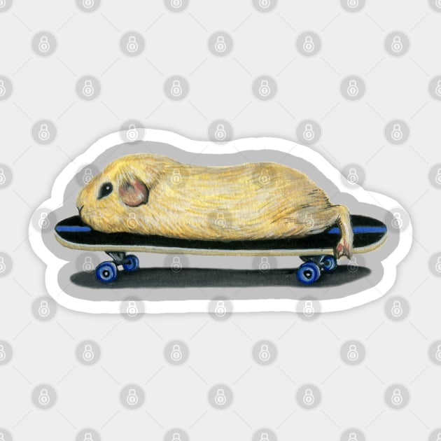 Skateboarding Guinea Pig Sticker by Tasmin Bassett Art